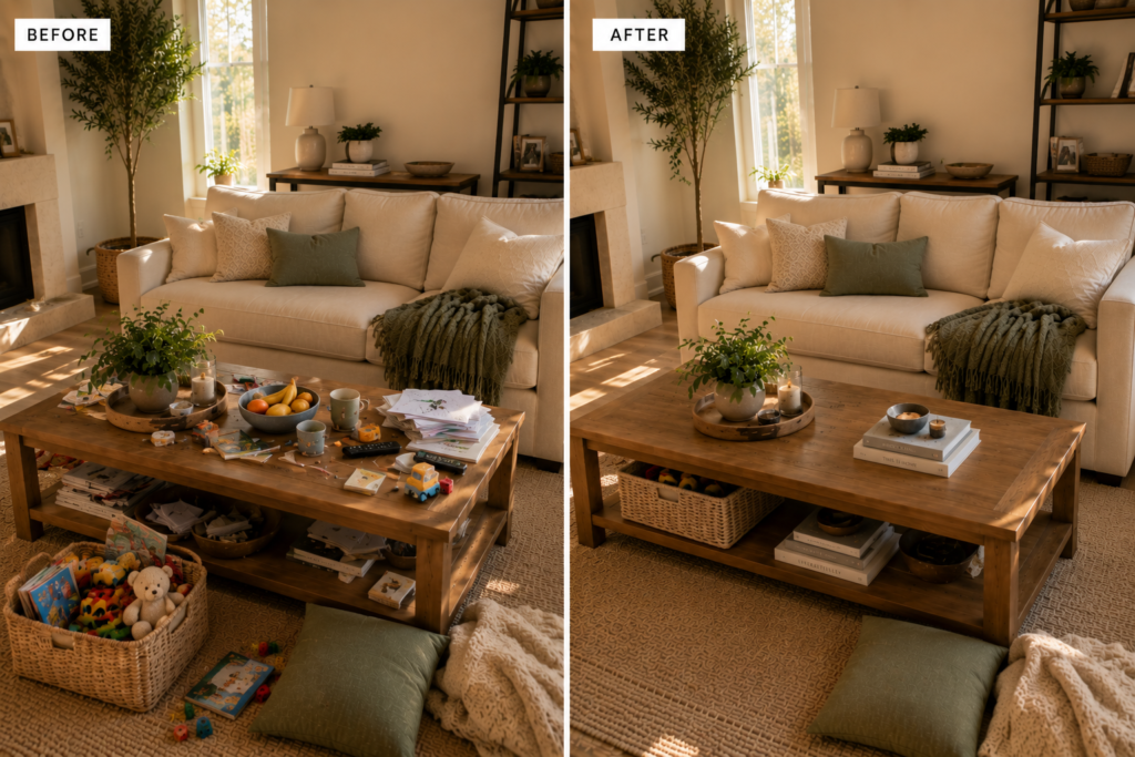 before and after living room